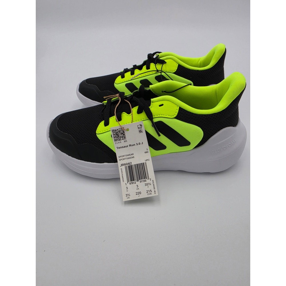 Adidas Tensaur Run 3.0 J Kids Running Shoes Black Lucid Lemon Size 3.5Y, NWOB